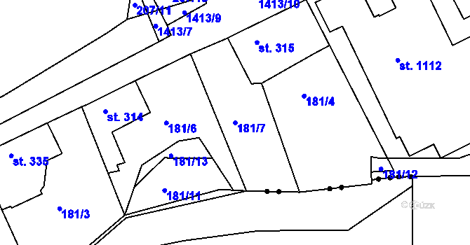 Parcela st. 181/7 v KÚ Blovice, Katastrální mapa