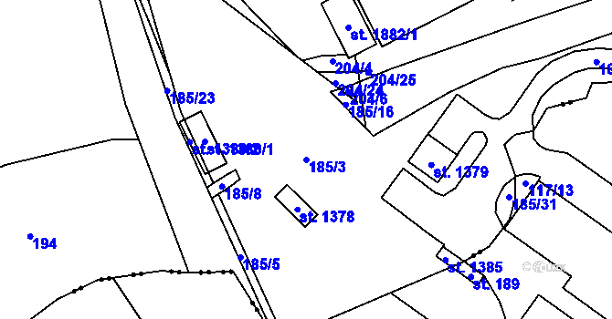 Parcela st. 185/3 v KÚ Blovice, Katastrální mapa