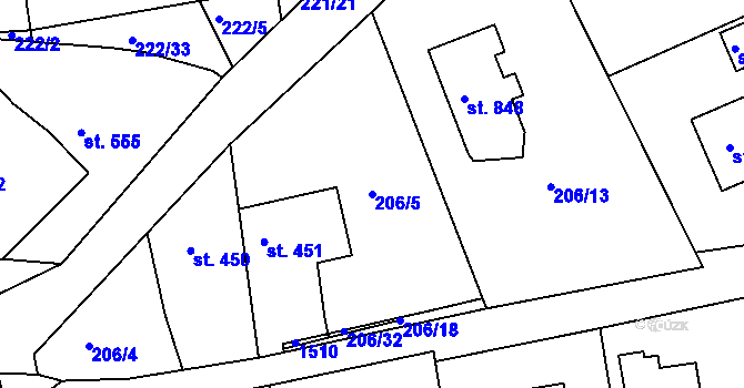Parcela st. 206/5 v KÚ Blovice, Katastrální mapa