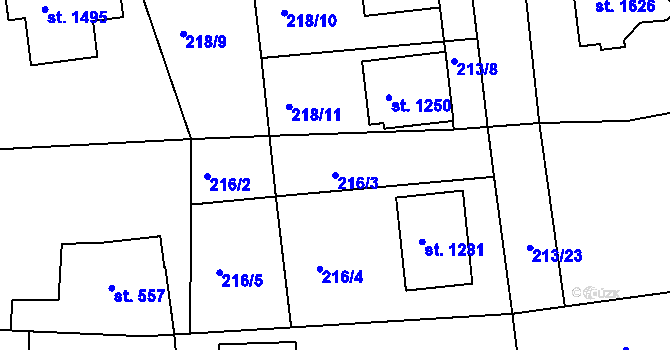 Parcela st. 216/3 v KÚ Blovice, Katastrální mapa