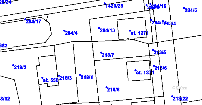 Parcela st. 218/7 v KÚ Blovice, Katastrální mapa