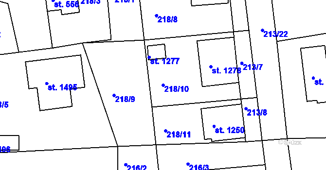 Parcela st. 218/10 v KÚ Blovice, Katastrální mapa