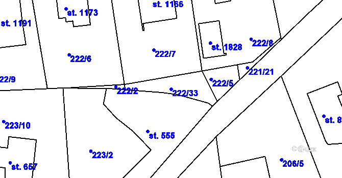 Parcela st. 222/33 v KÚ Blovice, Katastrální mapa