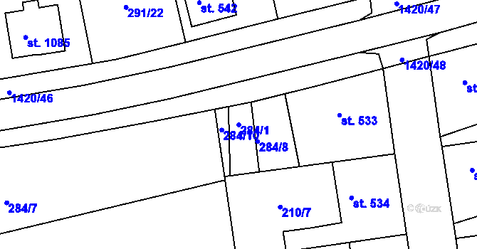 Parcela st. 284/1 v KÚ Blovice, Katastrální mapa