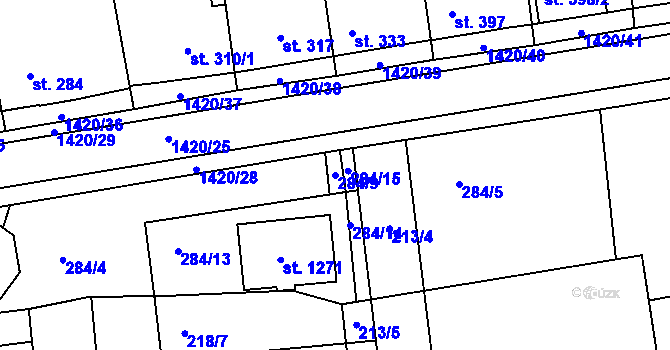 Parcela st. 284/9 v KÚ Blovice, Katastrální mapa