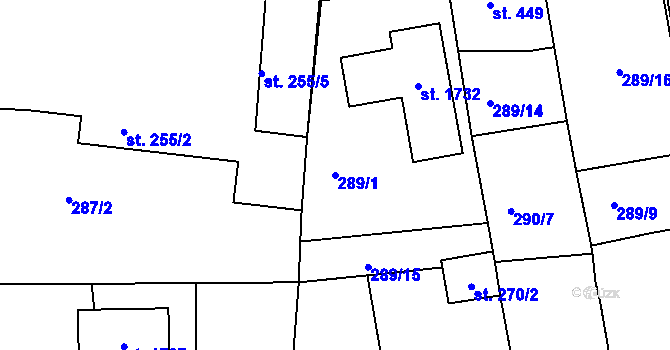 Parcela st. 289/1 v KÚ Blovice, Katastrální mapa