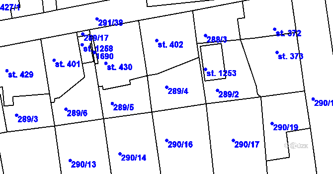 Parcela st. 289/4 v KÚ Blovice, Katastrální mapa