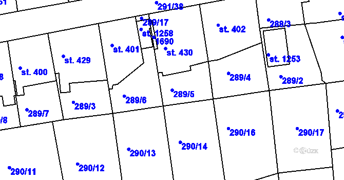 Parcela st. 289/5 v KÚ Blovice, Katastrální mapa