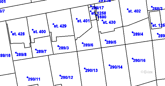 Parcela st. 289/6 v KÚ Blovice, Katastrální mapa