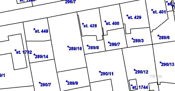 Parcela st. 289/8 v KÚ Blovice, Katastrální mapa