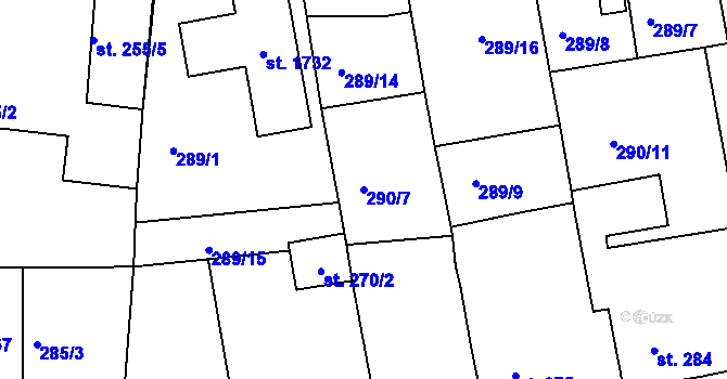 Parcela st. 290/7 v KÚ Blovice, Katastrální mapa