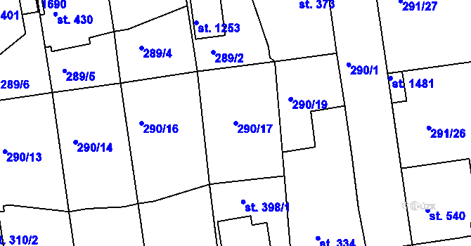Parcela st. 290/17 v KÚ Blovice, Katastrální mapa