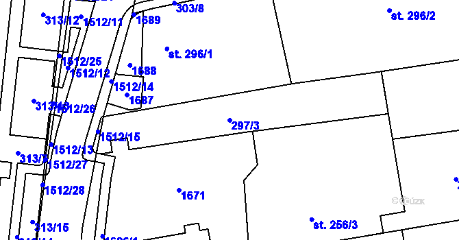 Parcela st. 297/3 v KÚ Blovice, Katastrální mapa