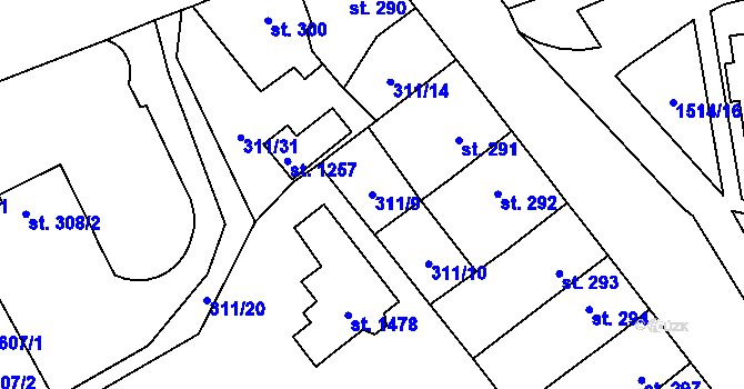 Parcela st. 311/9 v KÚ Blovice, Katastrální mapa
