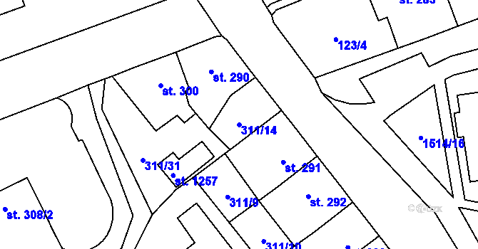 Parcela st. 311/14 v KÚ Blovice, Katastrální mapa