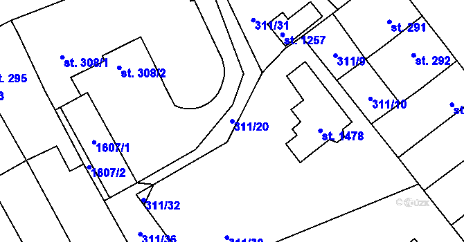 Parcela st. 311/20 v KÚ Blovice, Katastrální mapa