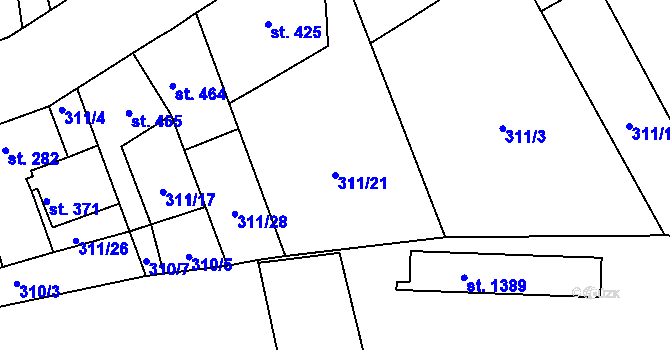 Parcela st. 311/21 v KÚ Blovice, Katastrální mapa
