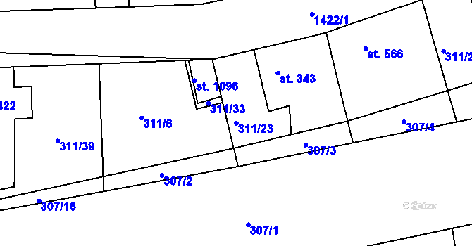 Parcela st. 311/23 v KÚ Blovice, Katastrální mapa