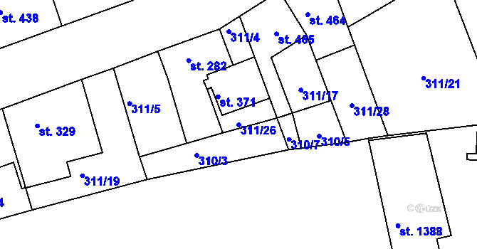 Parcela st. 311/26 v KÚ Blovice, Katastrální mapa
