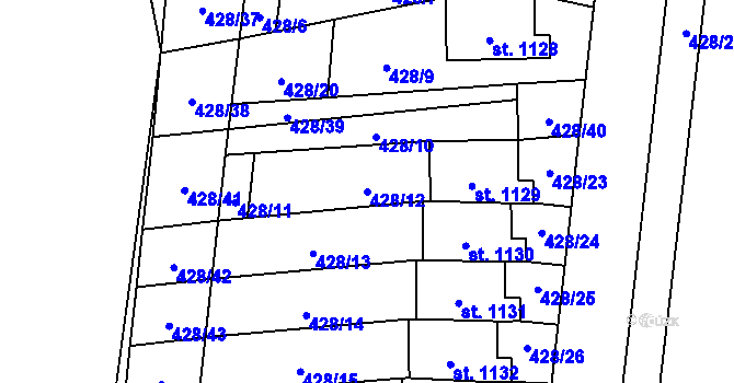 Parcela st. 428/12 v KÚ Blovice, Katastrální mapa