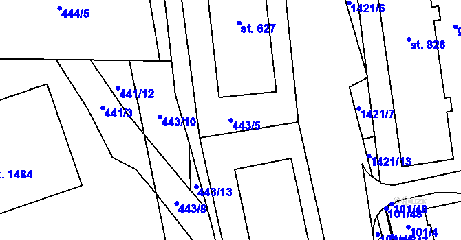 Parcela st. 443/5 v KÚ Blovice, Katastrální mapa