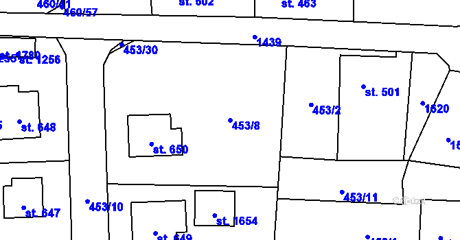 Parcela st. 453/8 v KÚ Blovice, Katastrální mapa