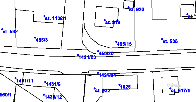 Parcela st. 455/20 v KÚ Blovice, Katastrální mapa
