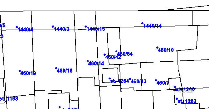 Parcela st. 460/42 v KÚ Blovice, Katastrální mapa