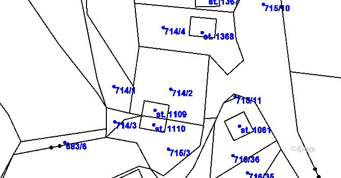 Parcela st. 714/2 v KÚ Blovice, Katastrální mapa
