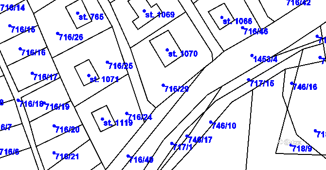 Parcela st. 716/29 v KÚ Blovice, Katastrální mapa