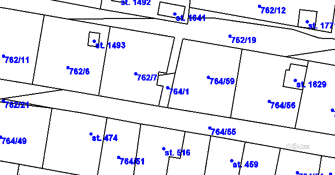 Parcela st. 764/1 v KÚ Blovice, Katastrální mapa