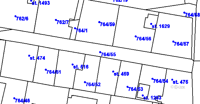 Parcela st. 764/55 v KÚ Blovice, Katastrální mapa