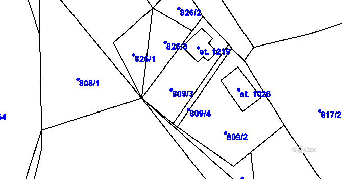 Parcela st. 809/3 v KÚ Blovice, Katastrální mapa