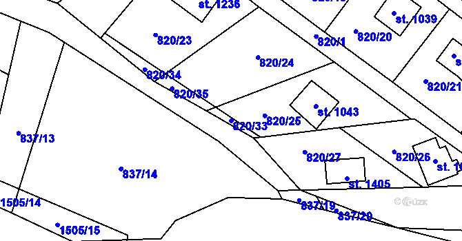 Parcela st. 820/33 v KÚ Blovice, Katastrální mapa