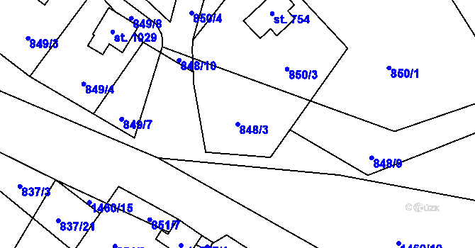 Parcela st. 848/3 v KÚ Blovice, Katastrální mapa