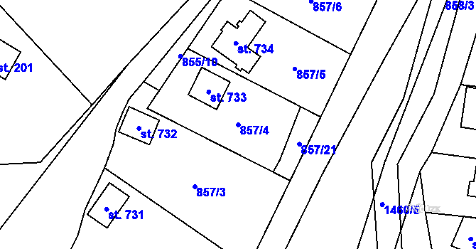 Parcela st. 857/4 v KÚ Blovice, Katastrální mapa