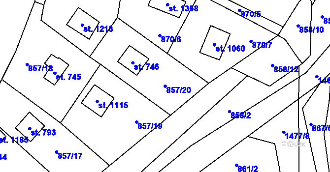 Parcela st. 857/20 v KÚ Blovice, Katastrální mapa
