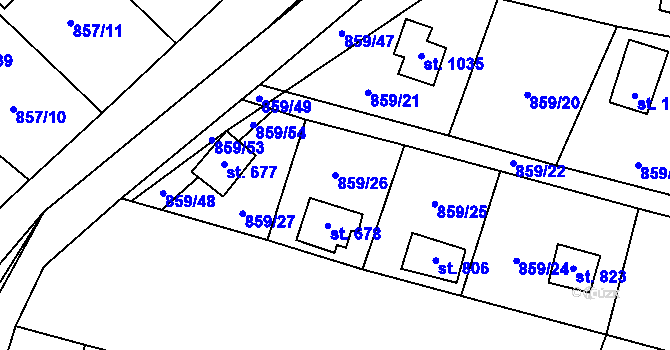 Parcela st. 859/26 v KÚ Blovice, Katastrální mapa