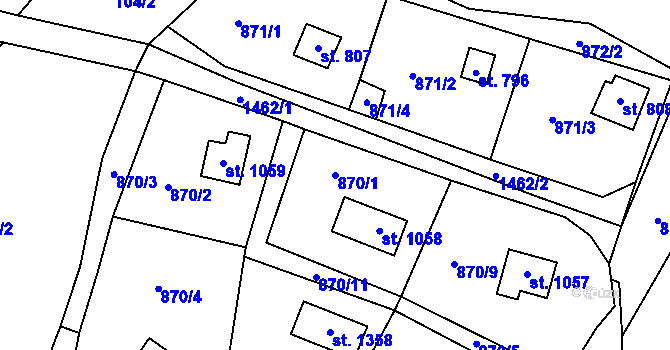 Parcela st. 870/1 v KÚ Blovice, Katastrální mapa