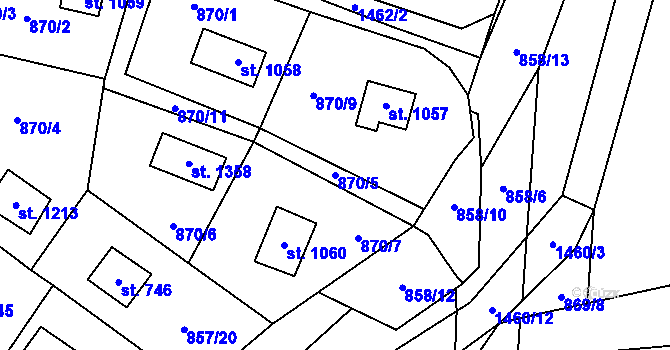 Parcela st. 870/5 v KÚ Blovice, Katastrální mapa