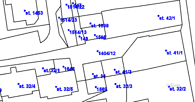 Parcela st. 1404/12 v KÚ Blovice, Katastrální mapa