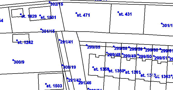 Parcela st. 299/55 v KÚ Blovice, Katastrální mapa