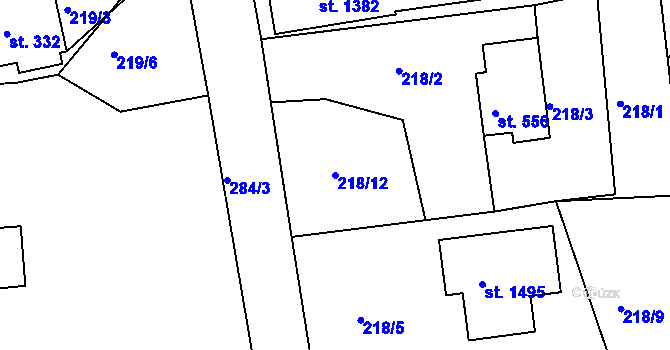 Parcela st. 218/12 v KÚ Blovice, Katastrální mapa