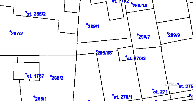 Parcela st. 289/15 v KÚ Blovice, Katastrální mapa