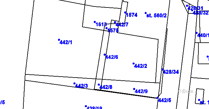 Parcela st. 442/6 v KÚ Blovice, Katastrální mapa