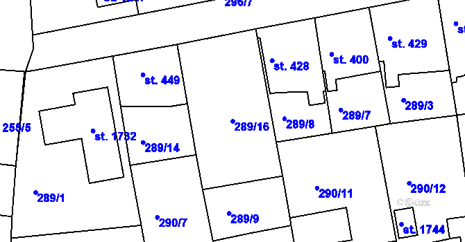 Parcela st. 289/16 v KÚ Blovice, Katastrální mapa