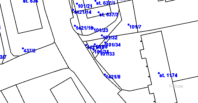 Parcela st. 101/33 v KÚ Blovice, Katastrální mapa