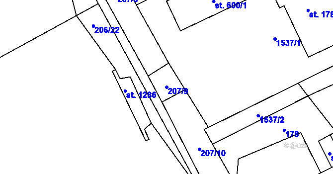 Parcela st. 207/9 v KÚ Blovice, Katastrální mapa