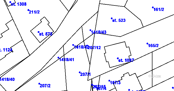 Parcela st. 207/12 v KÚ Blovice, Katastrální mapa