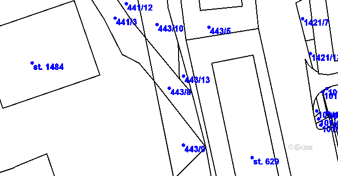 Parcela st. 443/8 v KÚ Blovice, Katastrální mapa